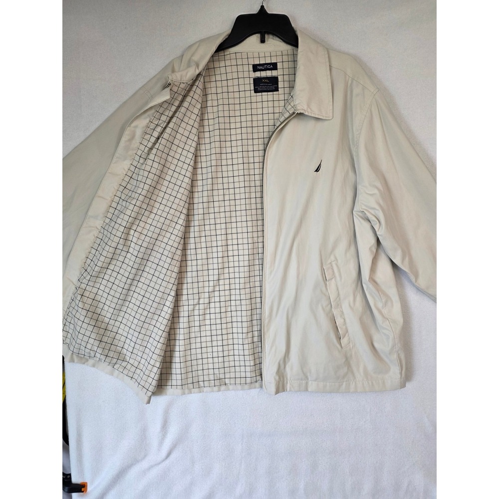 Nautica Harrington Jacket XXL Tan Nylon Blend Plaid Lined Preppy Bomber Coat